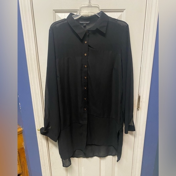Signature Studio Button Down Long Sleeve Sheer High Low Top XL - Picture 1 of 10